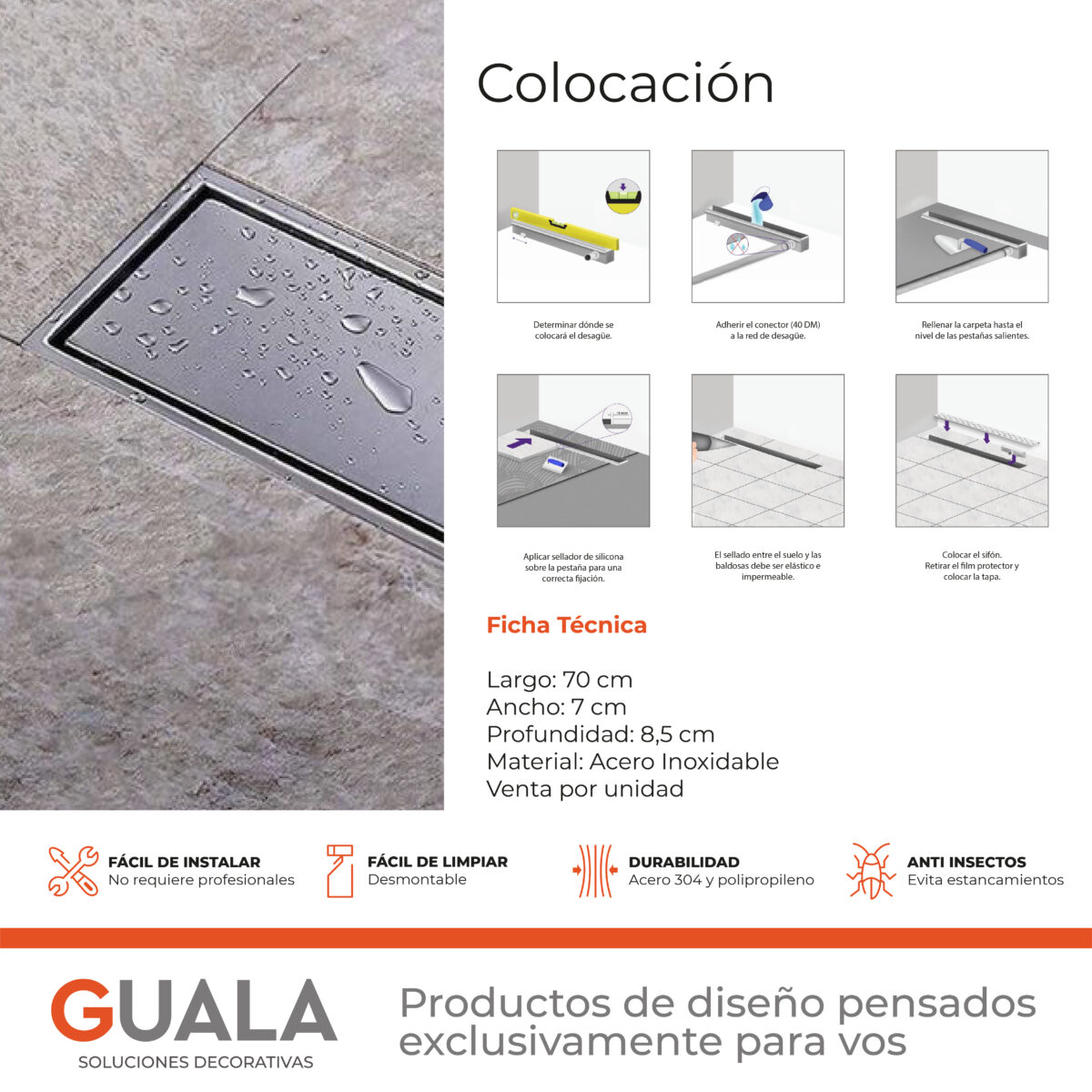 Desagüe Lineal Atrim Aqua Clásico 30 cm Acero Inoxidable Mate - Imagen 4