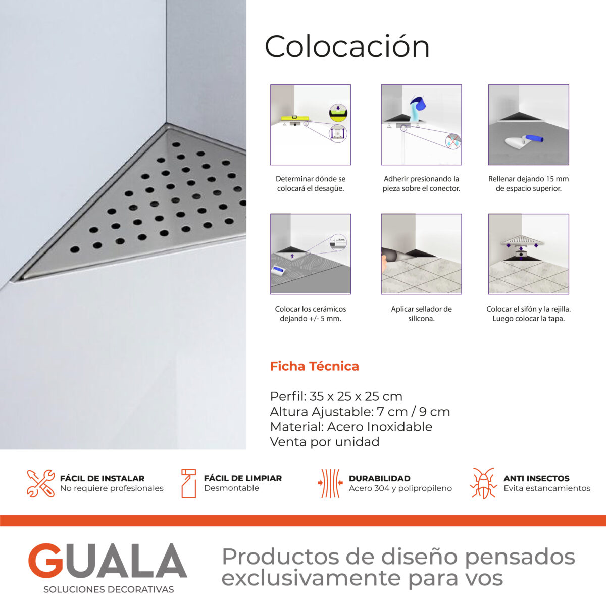 Desagüe Triangular Atrim Aqua Inca 25 cm Acero Inoxidable - Imagen 4