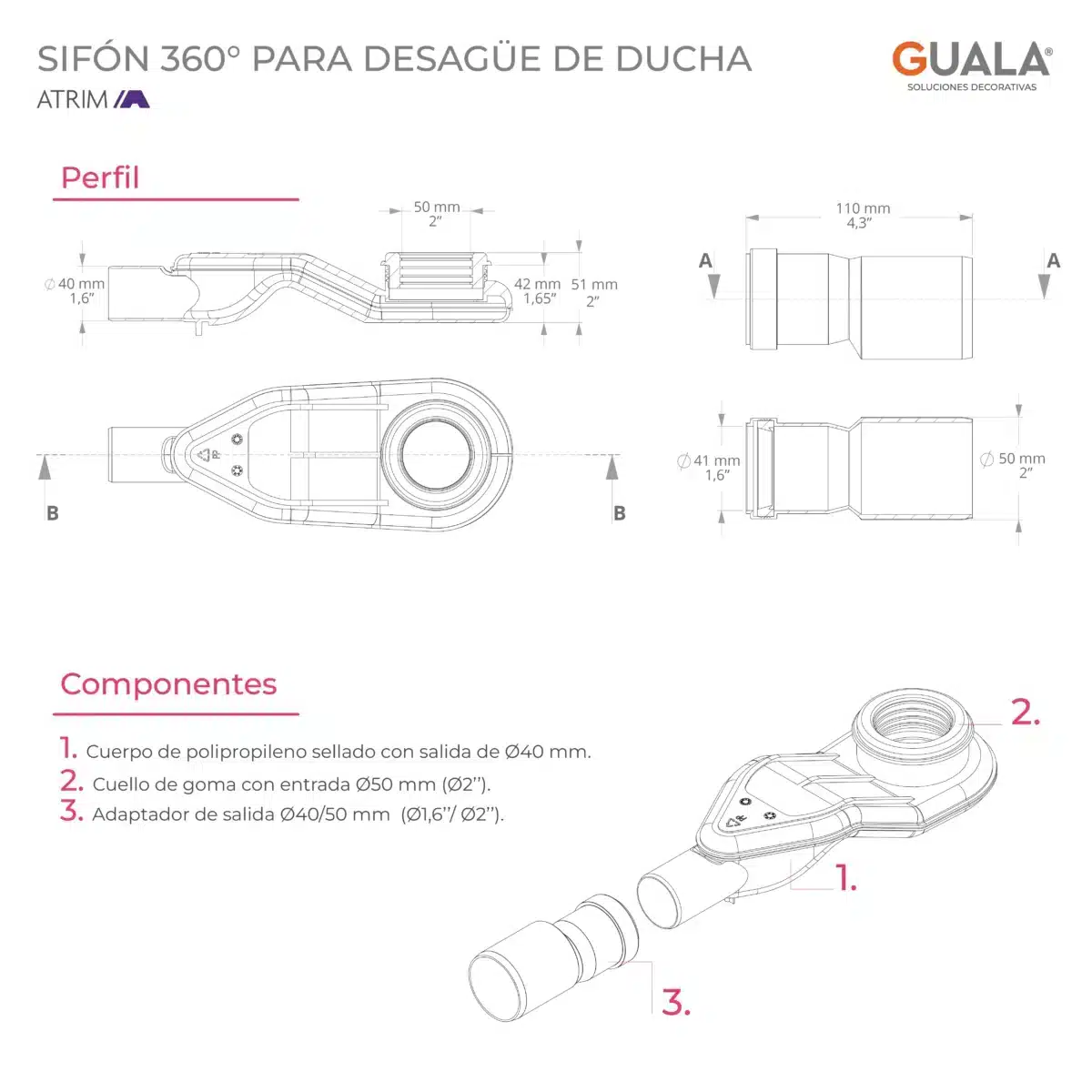 Sifón 360° para Desagües de Ducha Atrim - Imagen 4