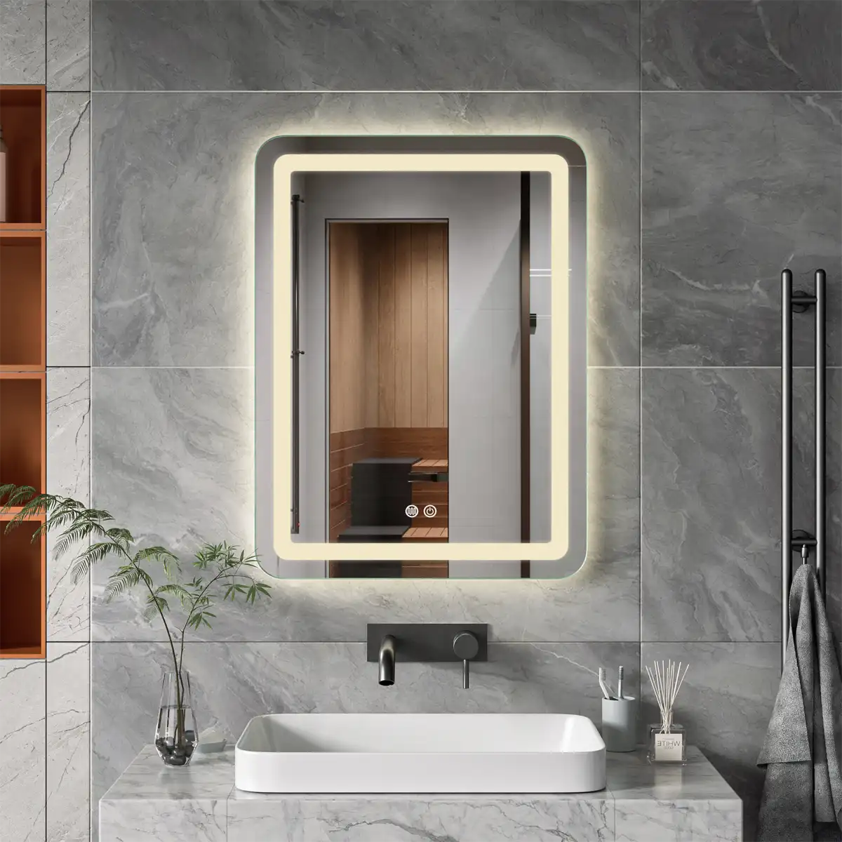 MO120V -03 Espejo LED Rectangular Duna Vertical MirrorOn 60x80 cm Luz Cálida - Imagen 1