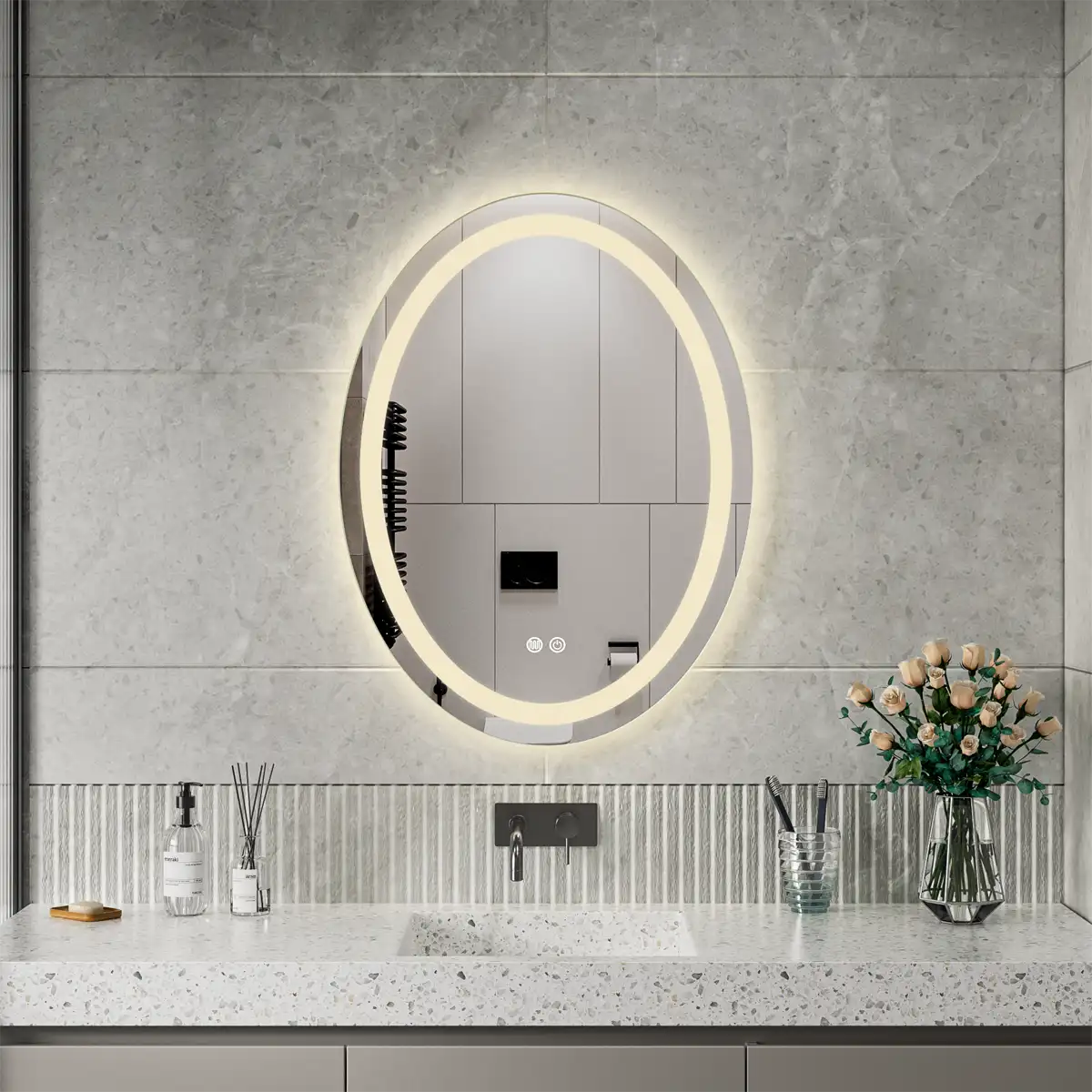 MO306OV -03 Espejo LED Ovalado Oval MirrorOn 60x80 cm Luz Cálida - Imagen 1