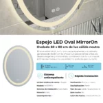 Espejo LED Ovalado Oval MirrorOn 60x80 cm Luz Cálida - Imagen 8